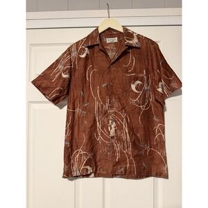 Mark Raysten Men's Aloha Hawaiian Shirt Brown Vintage Retro Abstract Tiki MCM